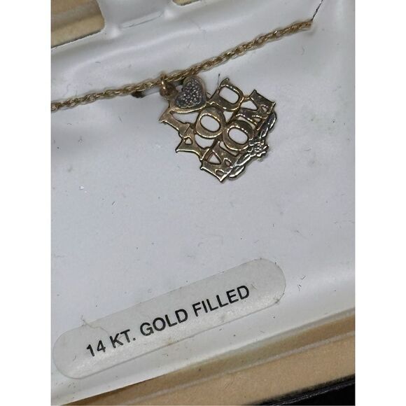 NEW WITH BOX Womens Pendant I LOVE YOU MOM 14KT Gold PLATED Diamond Cut Birthday - Picture 2 of 3